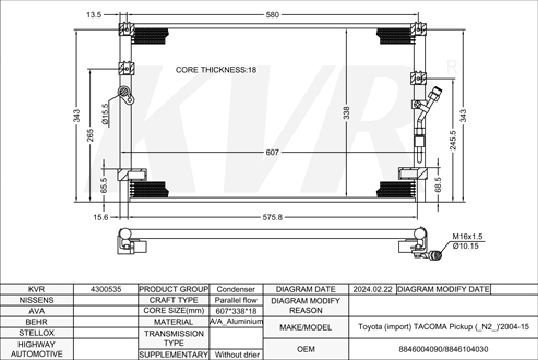 TOYOTA PICKUP,2004-15 1GR-FE CONDENSER