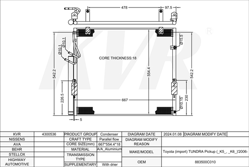 TOYOTA PICKUP,2006- 3UR-FE CONDENSER