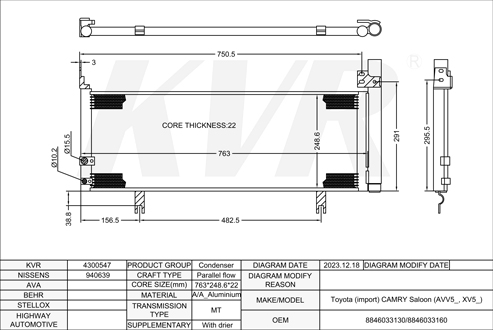TOYOTA SALOON,2011- 2JM CONDENSER