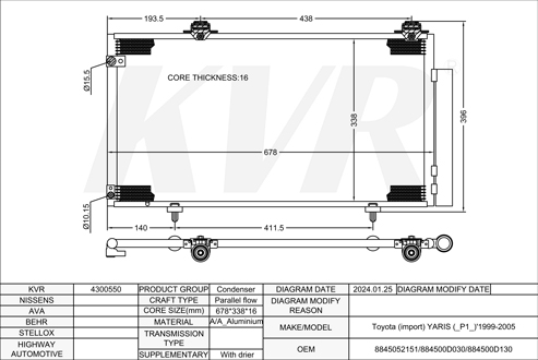 TOYOTA HATCHBACK,1999-2015 1SZ-FE CONDENSER
