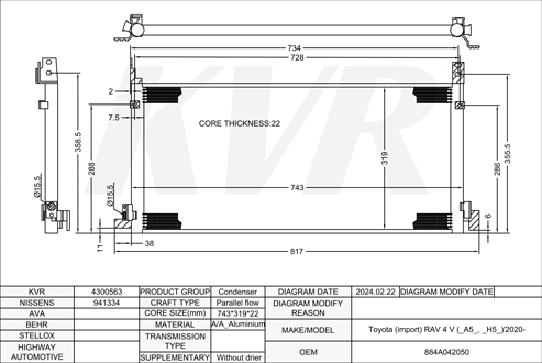 TOYOTA SUV,2020- A25A-FXS CONDENSER