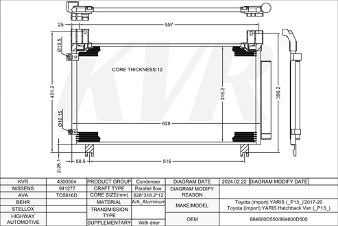 TOYOTA HATCHBACK,2017-20 2NR-FKE CONDENSER