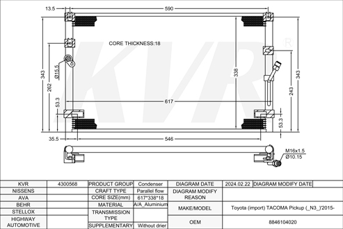 TOYOTA PICKUP,2015- 2TR-FE CONDENSER