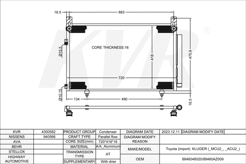 TOYOTA SUV,2000-07 2AZ-FE CONDENSER