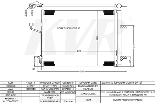 FORD MPV,2015-19 UADA CONDENSER