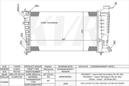 PEUGEOT CONVERTIBLE,1994-2002 RFX (XU10J2) RADIATOR