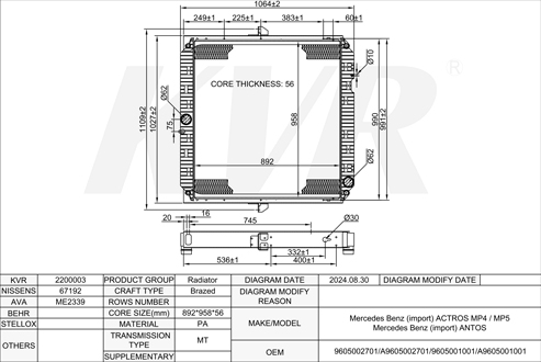 Mercedes Benz,2011- OM 471.900 RADIATOR