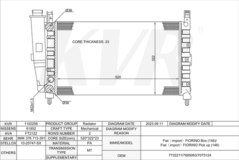 FIAT BOX,1988- 146 D6.000 RADIATOR