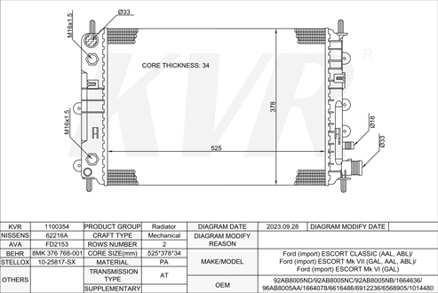 FORD HATCHBACK,1992-2002 L1E RADIATOR