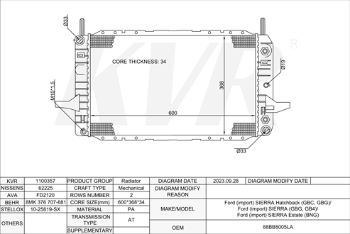 FORD HATCHBACK,1987-93 NES RADIATOR