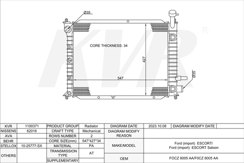 FORD HATCHBACK,1989-96 99J RADIATOR