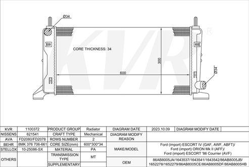 FORD HATCHBACK,1985-90 RTB RADIATOR