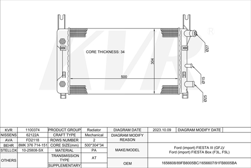 FORD HATCHBACK,1989-97 J6B RADIATOR