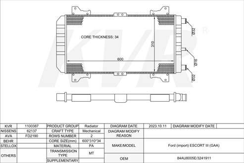 FORD HATCHBACK,1980-86 LPA RADIATOR