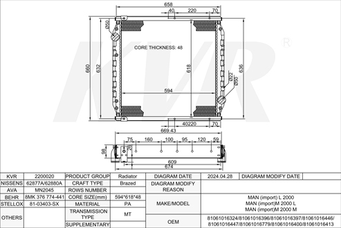 MAN,1993- D 0836 LFL 02 RADIATOR