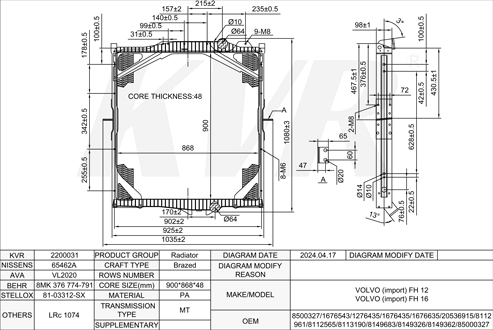 VOLVO,1993- D12D420/D16B520 RADIATOR