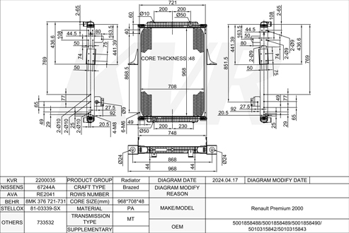 RENAULT,1996- MIDR 06.23.56 B/41 RADIATOR
