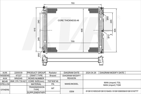MAN,2005- D 0836 LFL 53 RADIATOR
