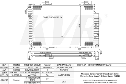 Mercedes Benz SALOON,1993-2000 M 111.974 RADIATOR