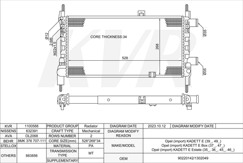 OPEL SALOON,1984-93 12 SC RADIATOR
