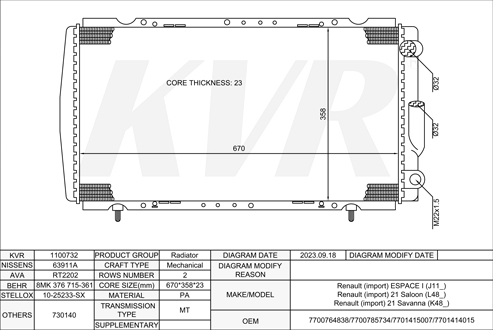 RENAULT MPV,1984-92 J7T 770 RADIATOR