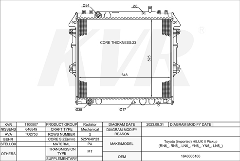 TOYOTA PICKUP,1983-2005 2KD-FTV RADIATOR
