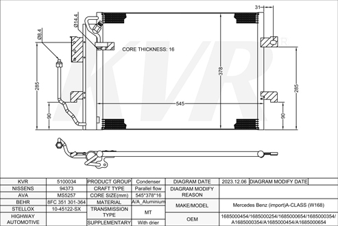 MERCEDES BENZ HATCHBACK,1997-2004 M 166.990 CONDENSER