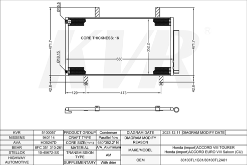 HONDA SALOON,2008- K24Z3 CONDENSER