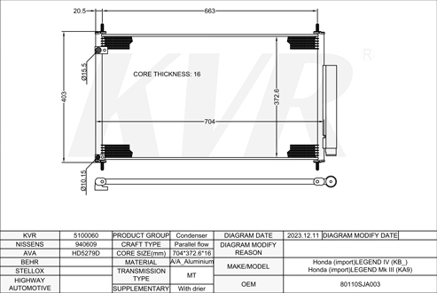 HONDA SALOON,2006- J35A8 CONDENSER
