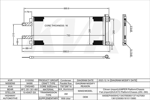CITROEN Platform/Chassis	,2006- F1CE3481N CONDENSER