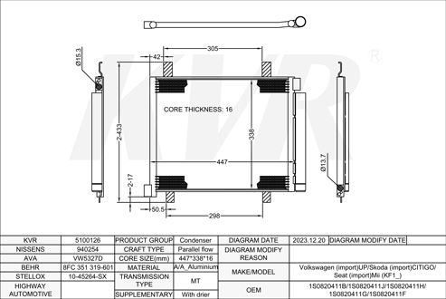 VOLKSWAGEN HATCHBACK,2011- CHYB CONDENSER