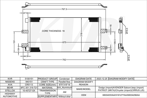 CHRYSLER SALOON,2006-10 EER CONDENSER