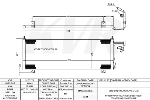 JEEP Closed Off-Road Vehicle,1983-2001 ERH CONDENSER