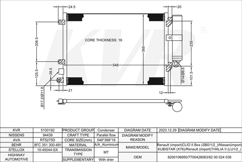 RENAULT BOX,1998- K9K 704 CONDENSER