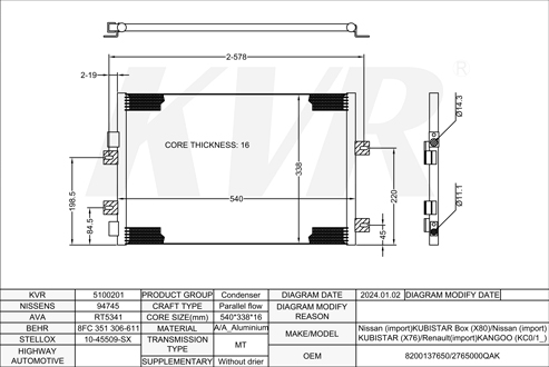RENAULT MPV,1997- K9K 714 CONDENSER