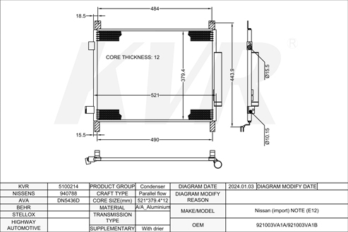 NISSAN MPV,2012-16 HR12DE CONDENSER