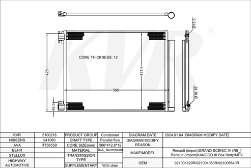RENAULT MPV,2016- R9M 409 CONDENSER