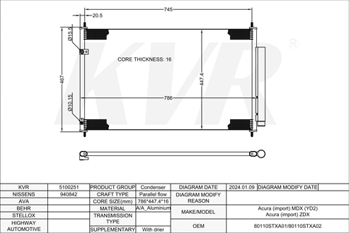 ACURA SUV,2006- J37A1 CONDENSER