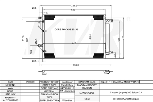 CHRYSLER SALOON,2014- ED6 CONDENSER