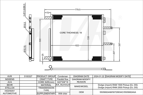 DODGE PICKUP,2008- EZH CONDENSER