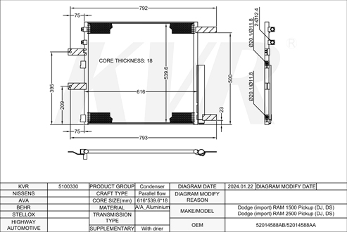 DODGE PICKUP,2008- EZH CONDENSER