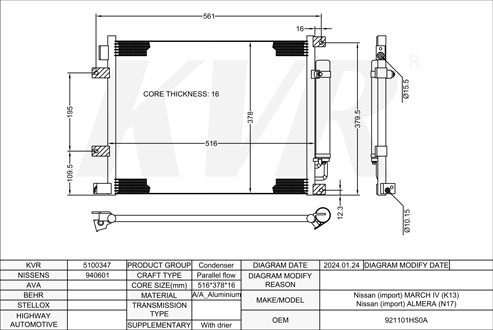 NISSAN HATCHBACK,2010- HR15DE CONDENSER