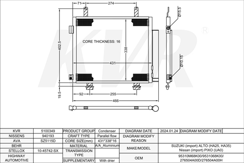 SUZUKI HATCHBACK,2009- K10B CONDENSER