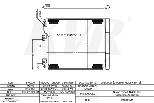 NISSAN BOX,2010- K9K 892 CONDENSER