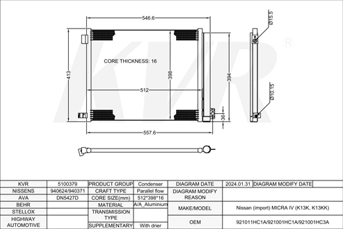 NISSAN HATCHBACK,2011-15 HR12DDR CONDENSER