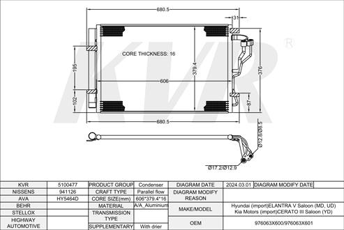 HYUNDAI SALOON,2011-15 G4FG CONDENSER