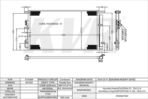 HYUNDAI SUV,2015-20 G4NA CONDENSER