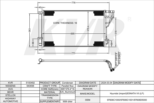 HYUNDAI SALOON,2014-19 G4KJ CONDENSER