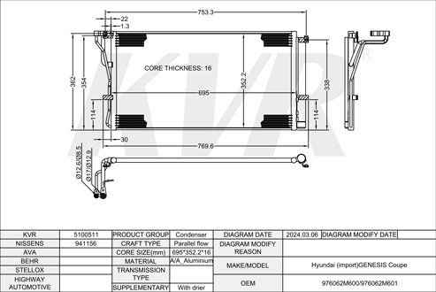 HYUNDAI CUOPE,2008-14 G6DA CONDENSER