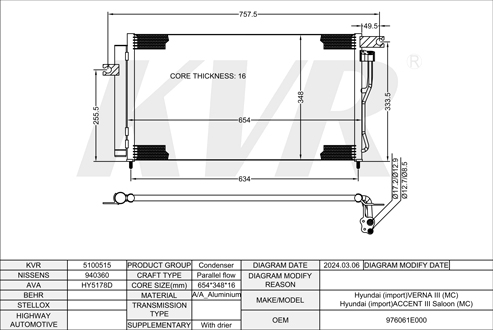 HYUNDAI HATCHBACK,2005-10 G4ED CONDENSER